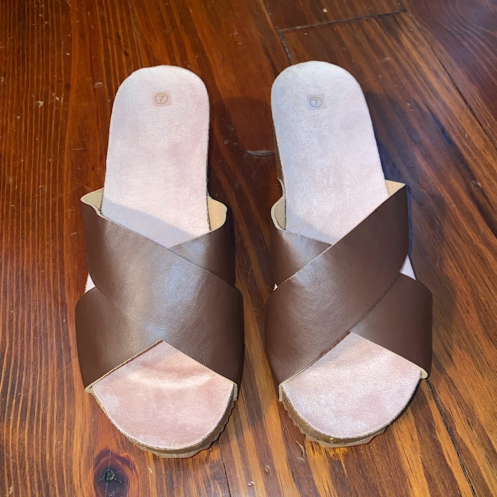 Criss Cross Slip on Chunky Platform Wedge Slide Sandals